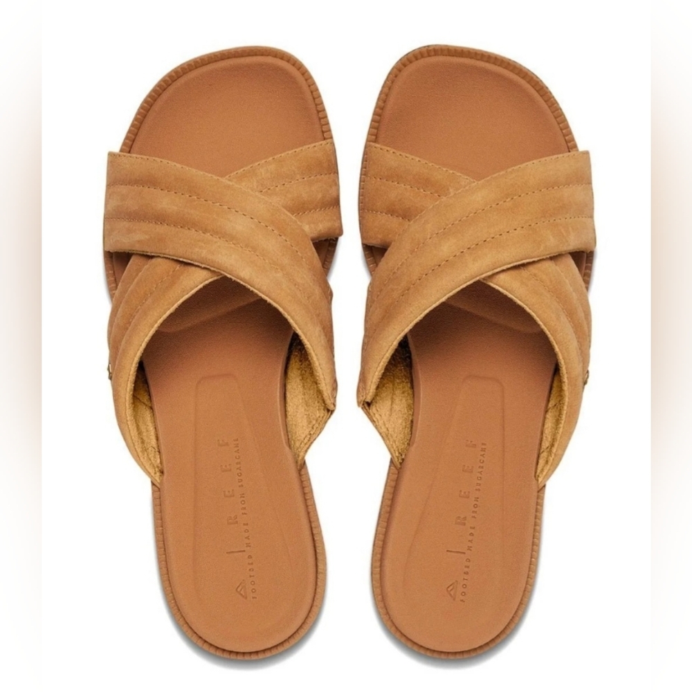 Reef Women's Tan Suede Crisscross Slide Sandals size 6